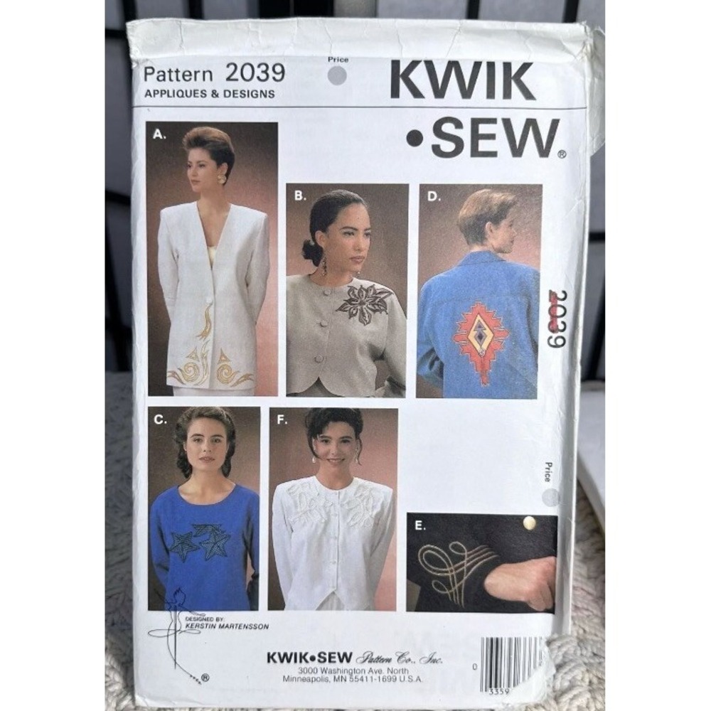 Kwik Sew 2039 Applique Designs Embroidery Sewing Pattern Uncut Vintage 1980s
